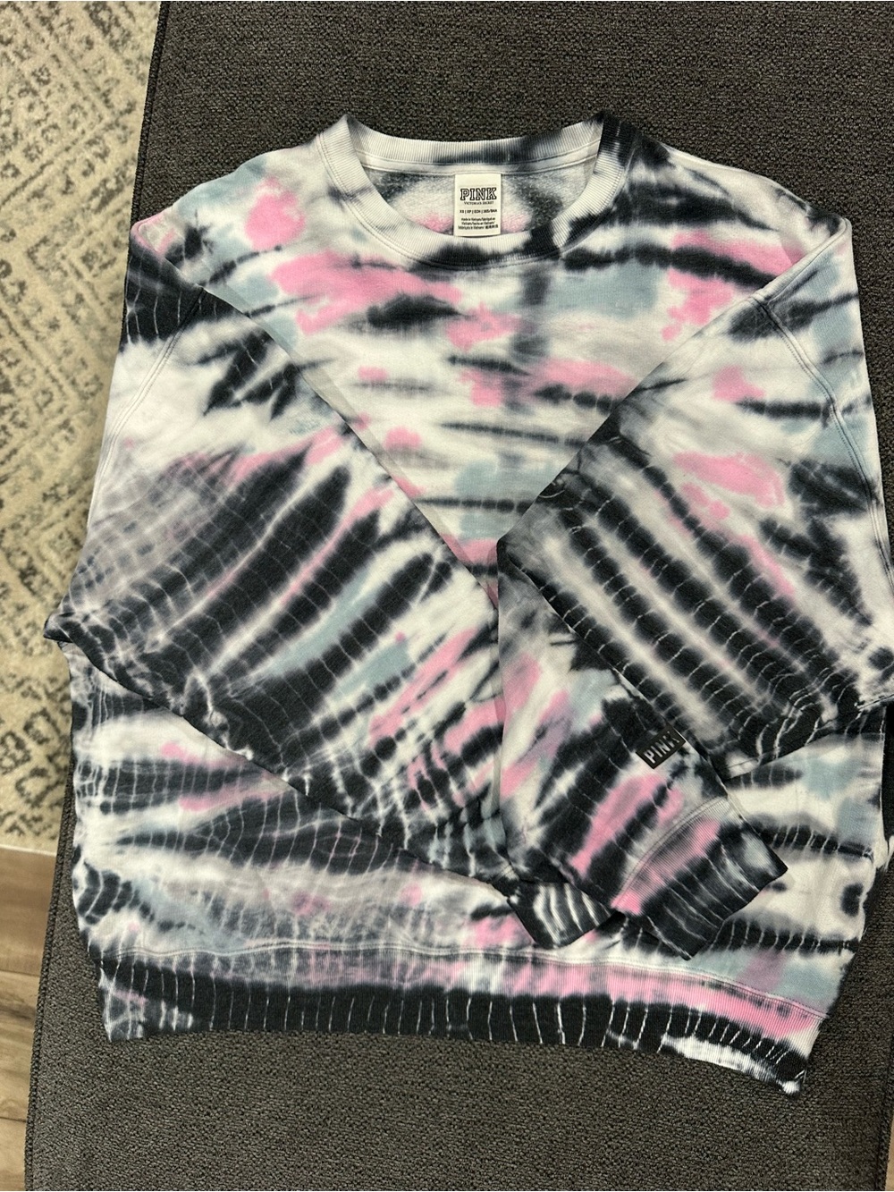 PINK Victoria's Secret Tie-Dye Crewneck in Pink, Black & White